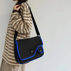 Women Canvas Bag Solid Shoulder Bag Girls Bookbag Student Messenger Bag