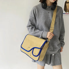 Women Canvas Bag Solid Shoulder Bag Girls Bookbag Student Messenger Bag