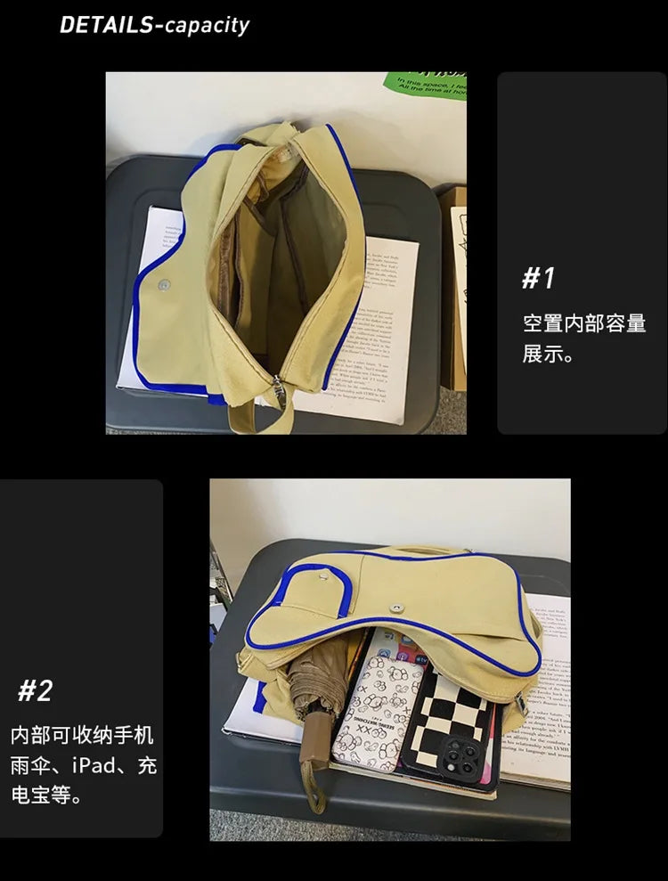 Women Canvas Bag Solid Shoulder Bag Girls Bookbag Student Messenger Bag