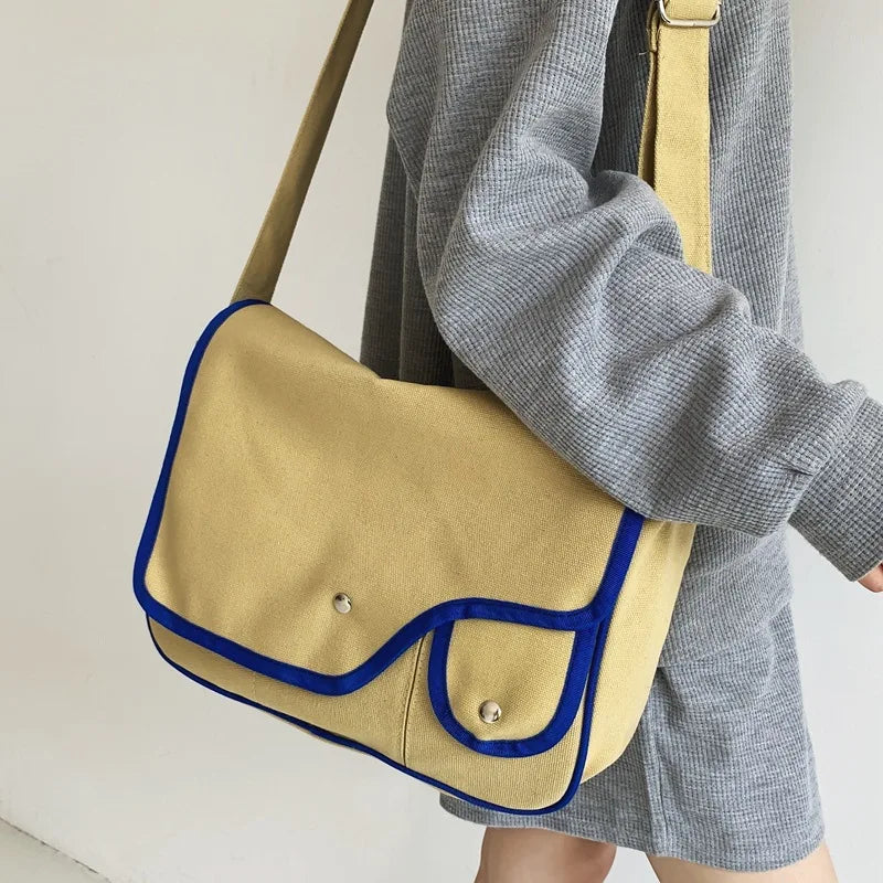 Women Canvas Bag Solid Shoulder Bag Girls Bookbag Student Messenger Bag