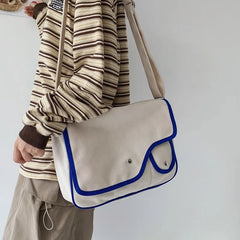 Women Canvas Bag Solid Shoulder Bag Girls Bookbag Student Messenger Bag