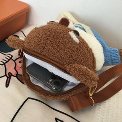 Plush Woven Tote Bag Bear Girl Messenger Bag Ladies Shoulder Bag