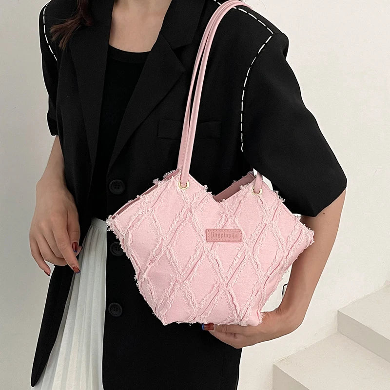 Leather And Cloth Handbag For Women All-Match Female Shoulder Bag