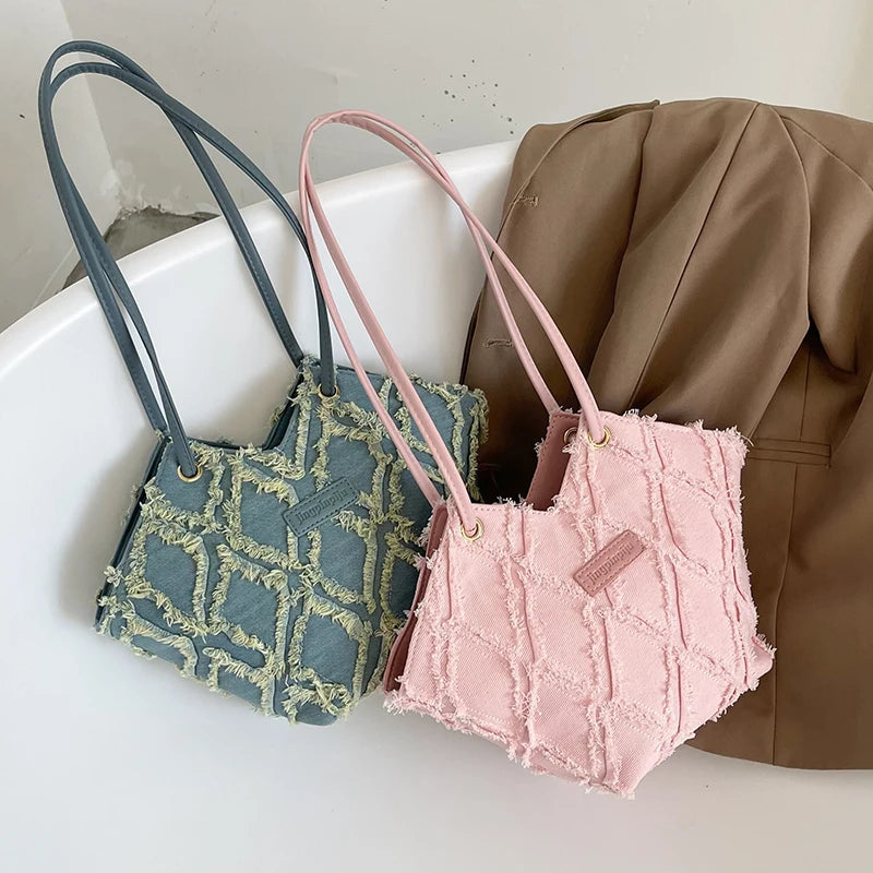 Leather And Cloth Handbag For Women All-Match Female Shoulder Bag