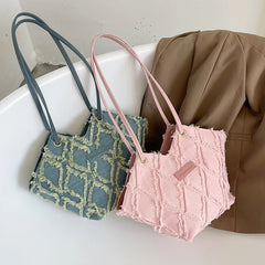 Leather And Cloth Handbag For Women All-Match Female Shoulder Bag