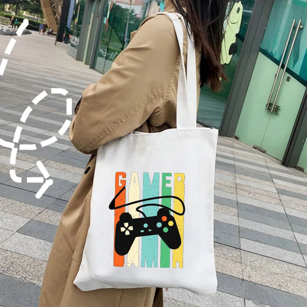 Gamepad Gaming Gamer Women Canvas Shopper Bag Harajuku Tote Shoulder