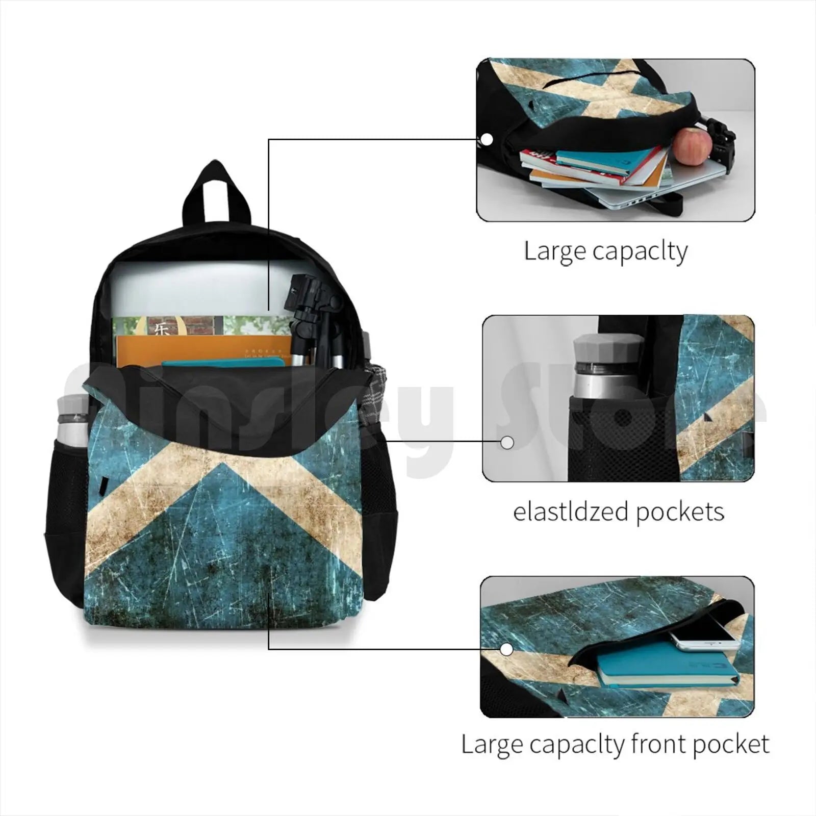 Vintage Aged And Scratched Scottish Flag Outdoor Hiking Backpack