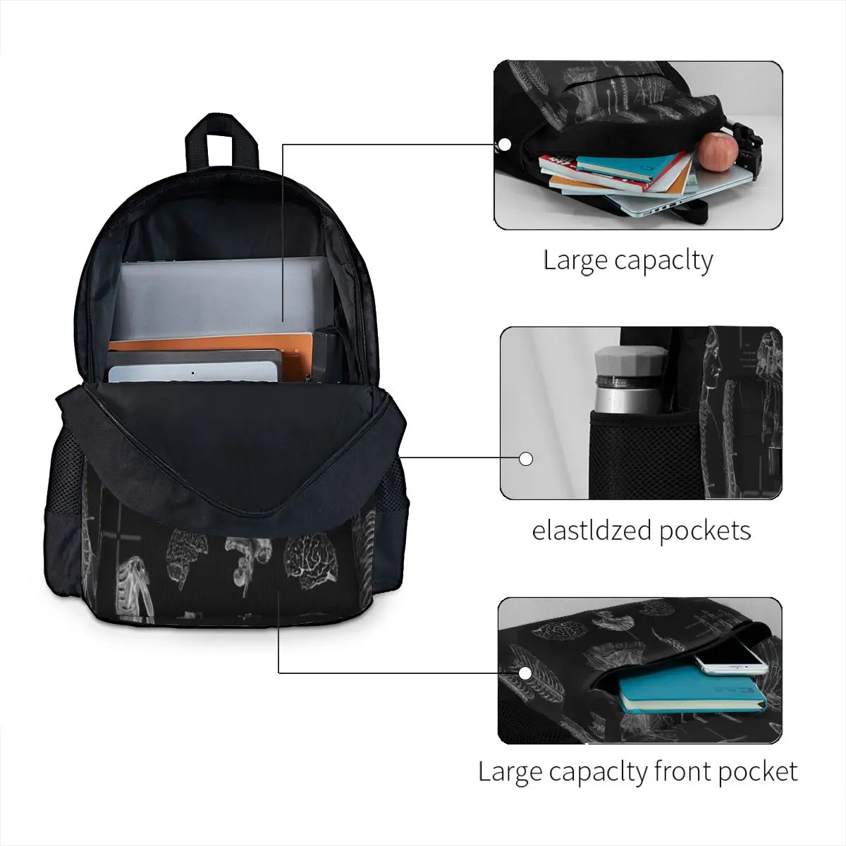Vintage Anatomy Print Backpacks Men's Women Rucksack School Bags