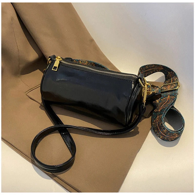 Vintage Barrel Shoulder Bag PU Leather Messenger Crossbody Purse Tote