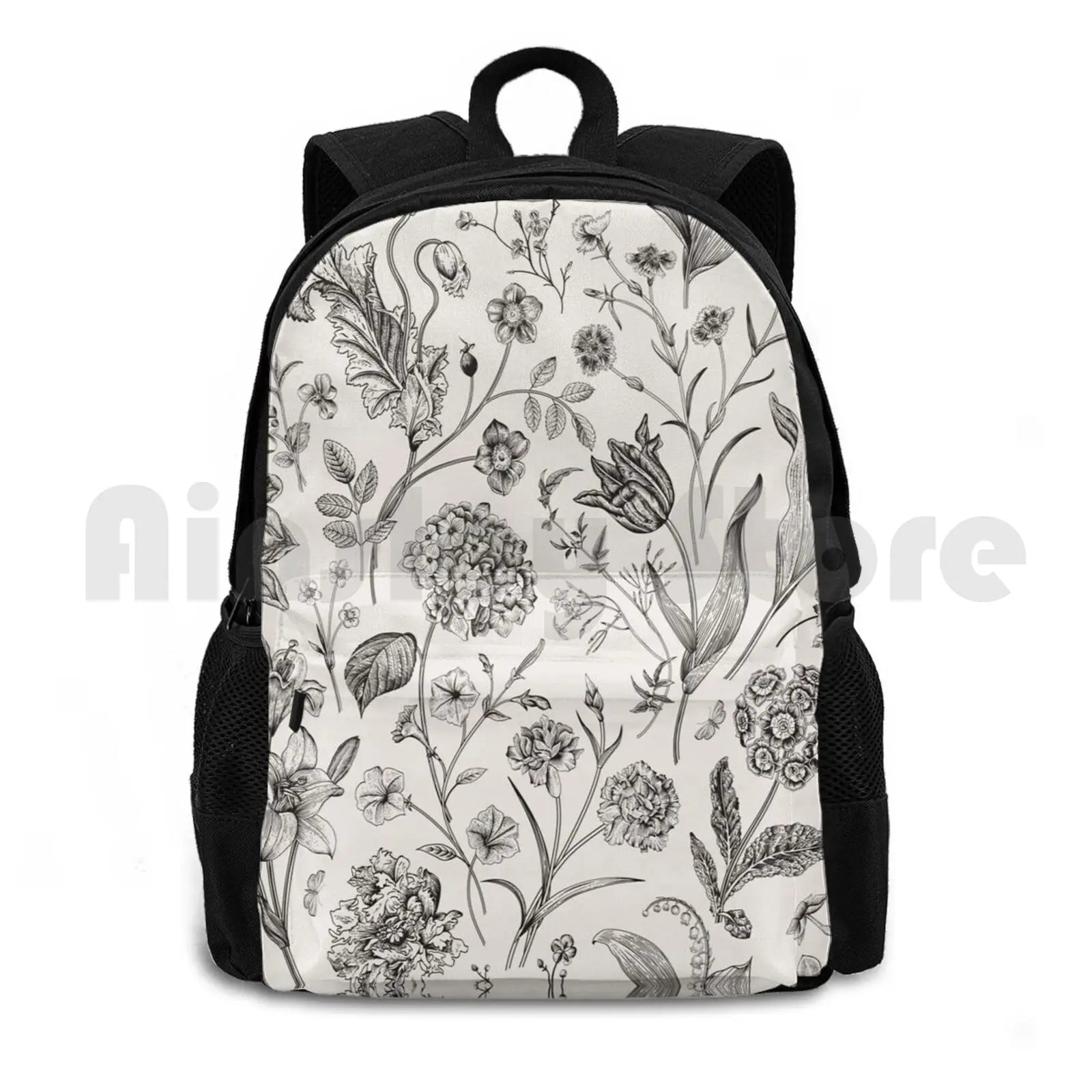 Vintage Beige Toile Garden Floral Pattern Outdoor Hiking Backpack