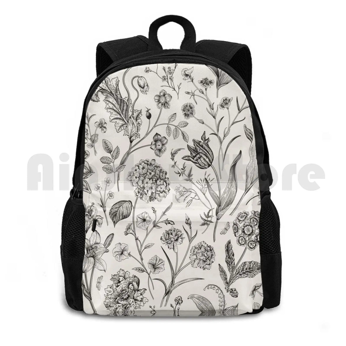 Vintage Beige Toile Garden Floral Pattern Outdoor Hiking Backpack