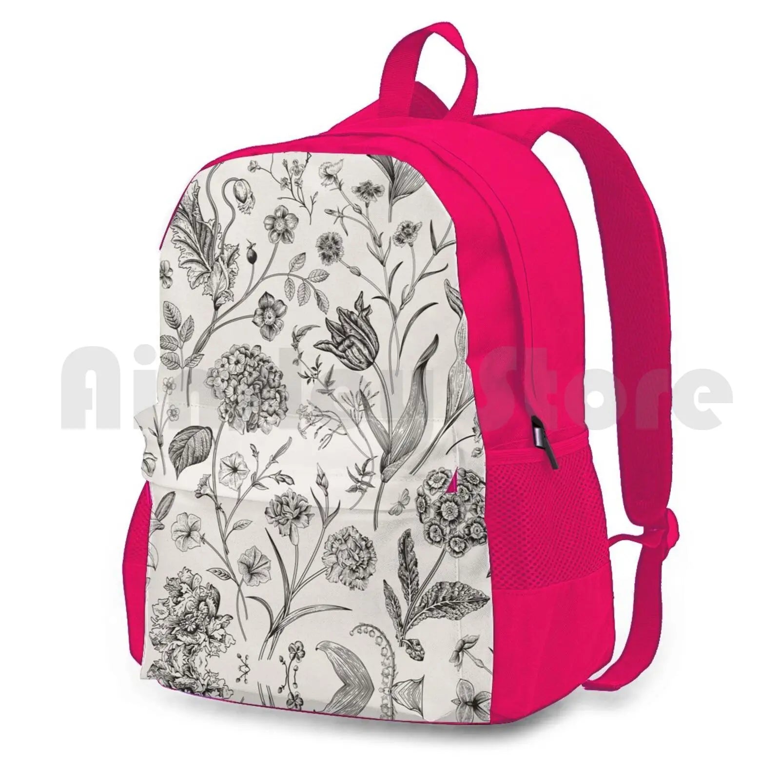 Vintage Beige Toile Garden Floral Pattern Outdoor Hiking Backpack