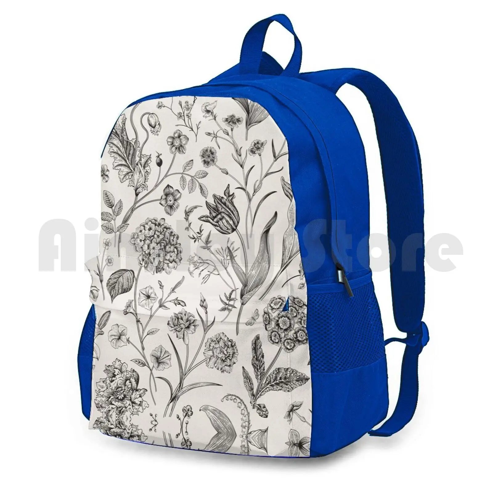 Vintage Beige Toile Garden Floral Pattern Outdoor Hiking Backpack