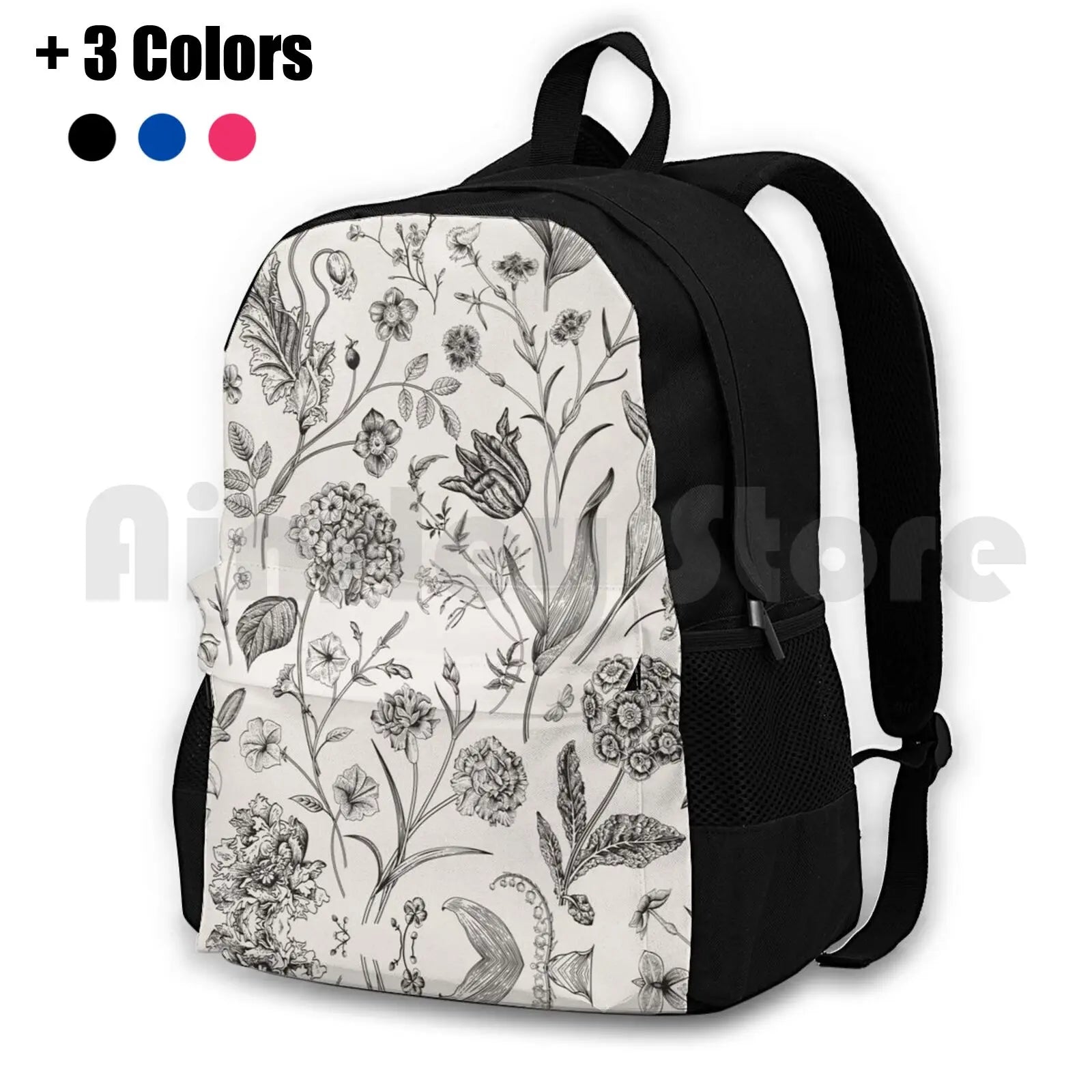 Vintage Beige Toile Garden Floral Pattern Outdoor Hiking Backpack