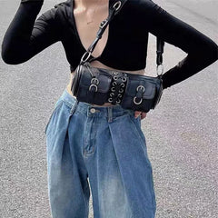 Vintage Women Cylinder Underarm Bags Double Pocket Ladies Shoulder Bag