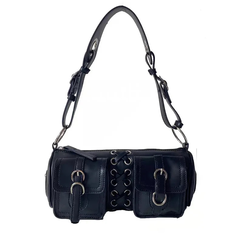 Vintage Women Cylinder Underarm Bags Double Pocket Ladies Shoulder Bag