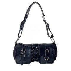Vintage Women Cylinder Underarm Bags Double Pocket Ladies Shoulder Bag