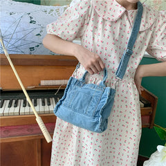 Vintage Washed denim Handbag Student Casual Book Pad Wallet Shoulder Bag