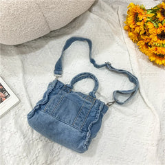 Vintage Washed denim Handbag Student Casual Book Pad Wallet Shoulder Bag