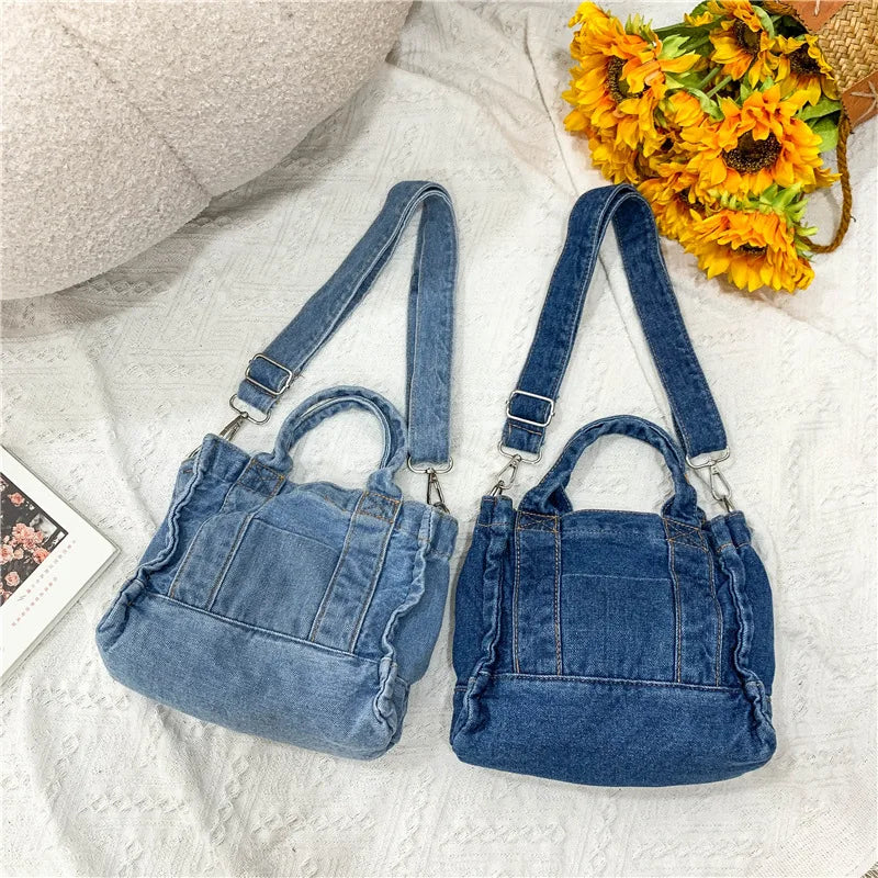Vintage Washed denim Handbag Student Casual Book Pad Wallet Shoulder Bag