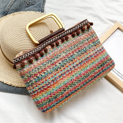 Boho Straw Bag Women Large Beach Handbag Rattan Travel Handle Bag