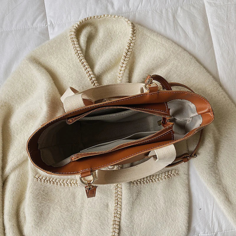 Vintage Brown Shoulder Bags Women's Lady Handbag Casual Pu Leather Tote Bag