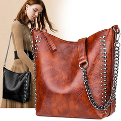 Vintage Bucket Shoulder Bags Chain Crossbody Bags for Women Rivet Handbags