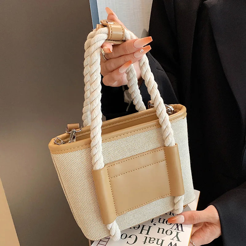 Vintage Canvas Pu Patchwork Small Bags Autumn Casual Women's Shoulder Bag
