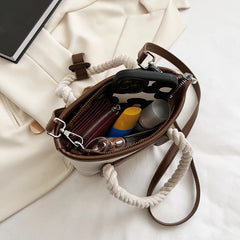 Vintage Canvas Pu Patchwork Small Bags Autumn Casual Women's Shoulder Bag