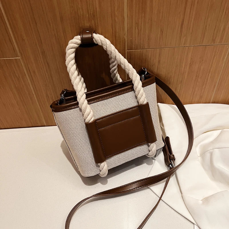 Vintage Canvas Pu Patchwork Small Bags Autumn Casual Women's Shoulder Bag