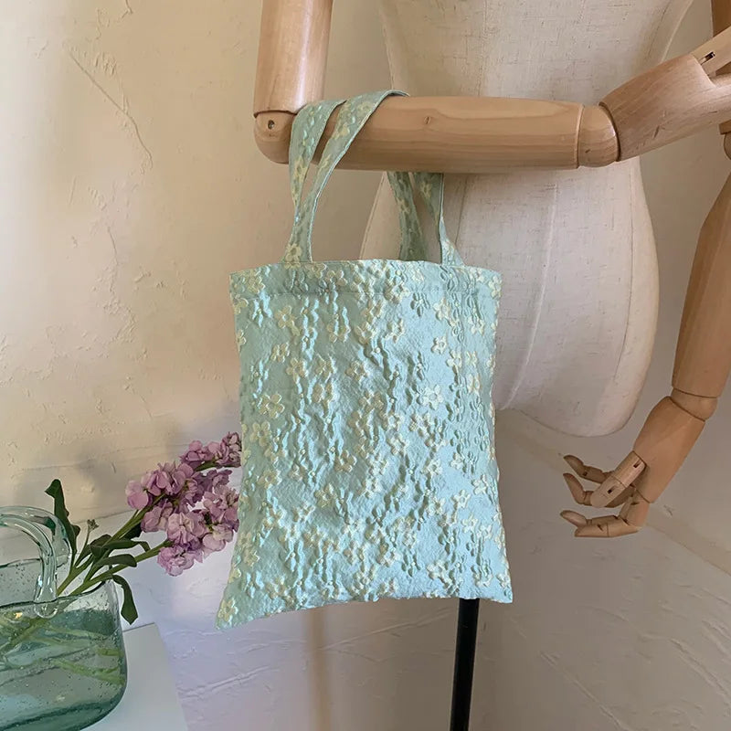 Vintage Cloth Women Small Handbags Jacquard Fabric Ladies Mini Top Handle Tote B