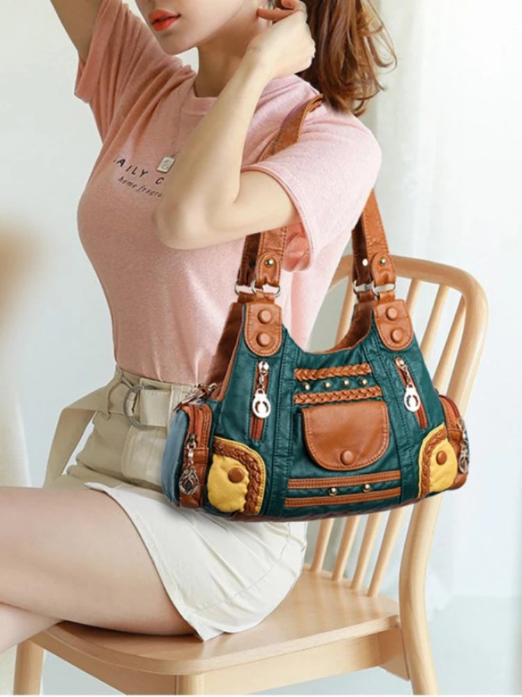 Vintage Leather Hobo Bag for Women Ladies Shoulder Bag
