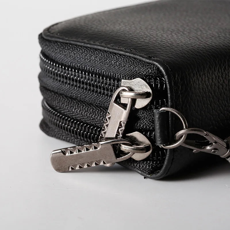 Vintage Cow Leather Key Holder for Men Brown Zipper Key Holder