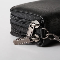 Vintage Cow Leather Key Holder for Men Brown Zipper Key Holder