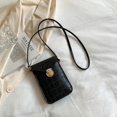 Vintage Croc Grain Crossbody Cell Phone Shoulder Bags Women Messenger Solid