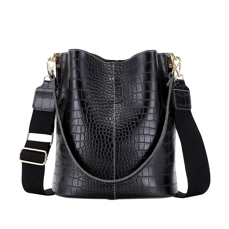 Vintage Crocodile Pattern Crossbody Bag Large Capacity Bucket Bag
