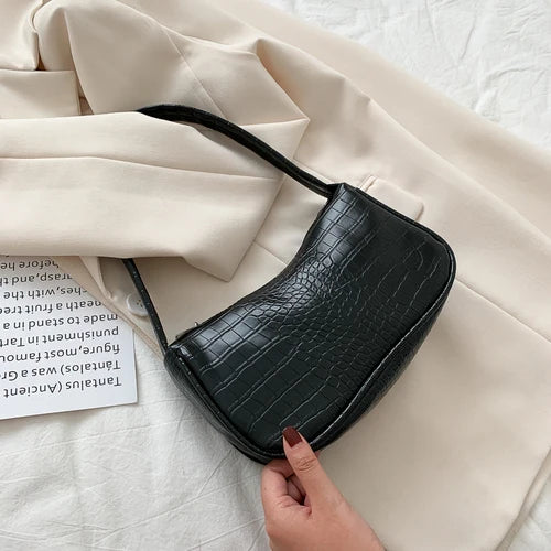 Vintage Crocodile Pattern Ladies Underarm Bag PU Leather Women Small