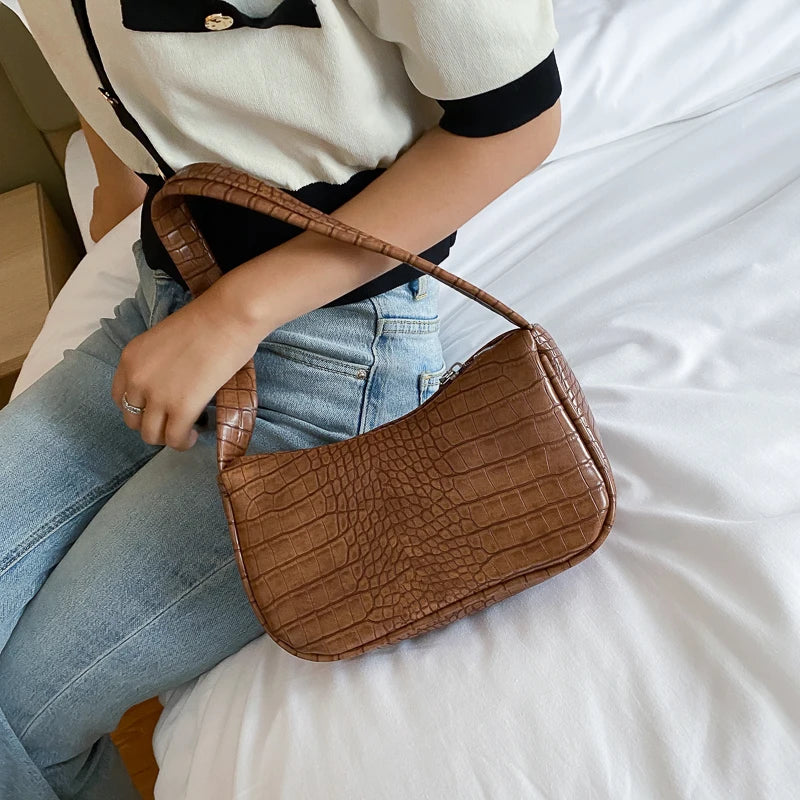 Vintage Crocodile Pattern Ladies Underarm Bag PU Leather Women Small