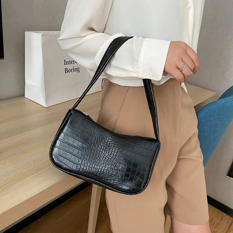 Vintage Crocodile Pattern Ladies Underarm Bag PU Leather Women Small