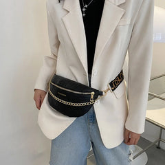 Crocodile Pattern PU Fanny Pack Women Chain Waist Bag Female