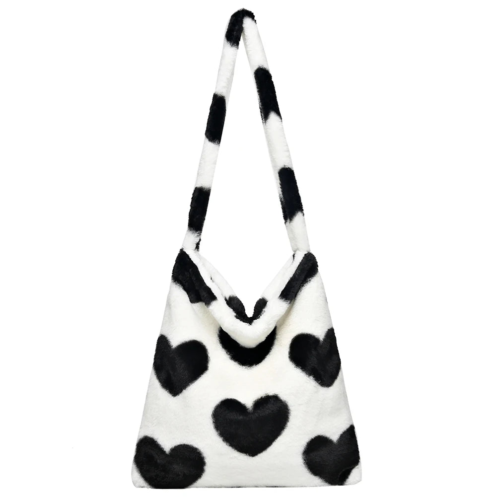 Vintage Crossbody Bag Love Print Leopard Plush Tote Messenger Bag