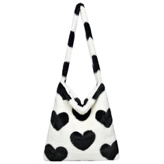 Vintage Crossbody Bag Love Print Leopard Plush Tote Messenger Bag