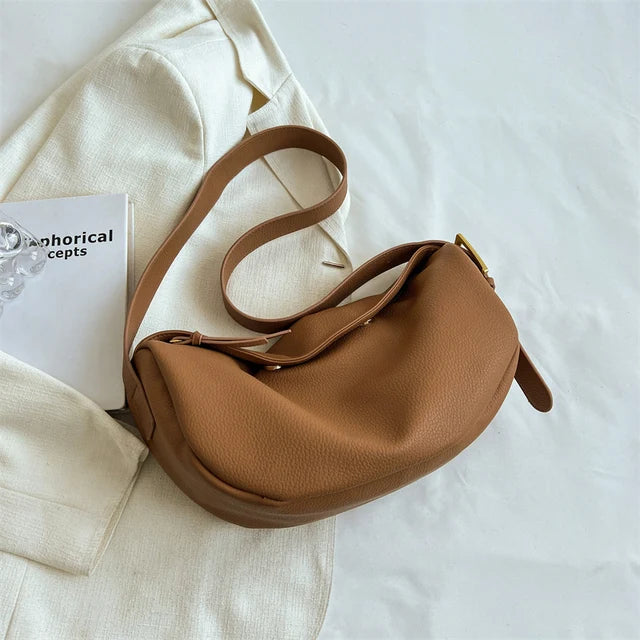 Vintage Leather Crossbody Bag Large Capacity Brown