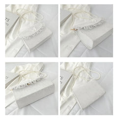 Vintage Lace Pearl Crossbody Bag Women Small Square Shoulder Purse Handbag