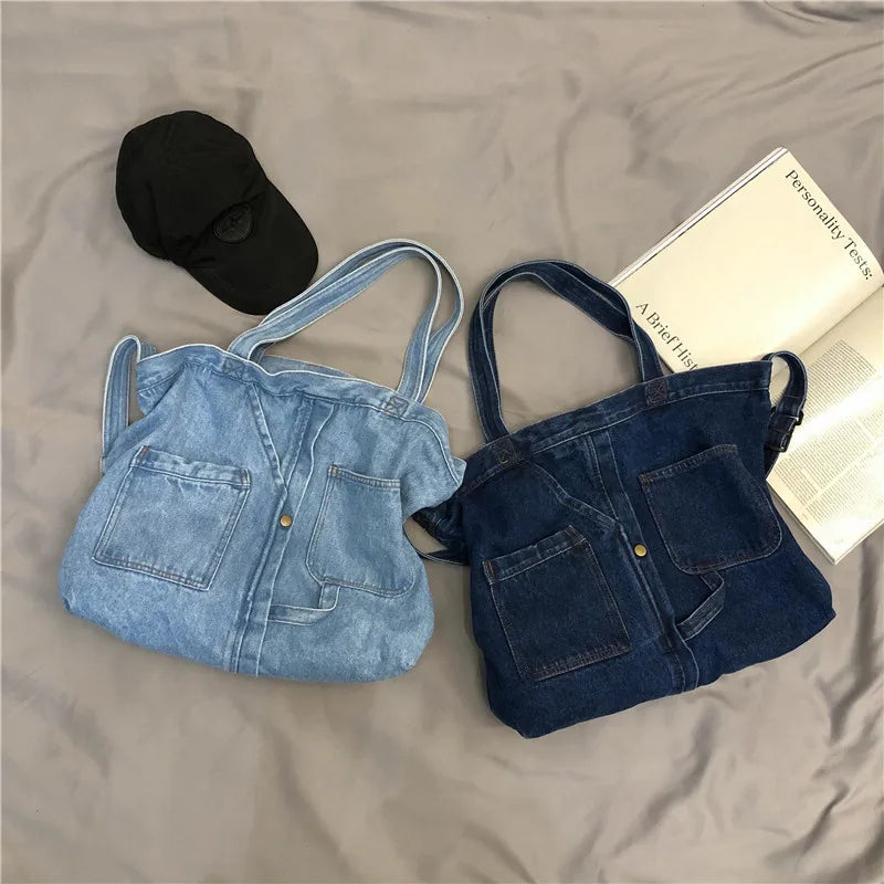 Vintage Denim Fabric Handbag Women Retro Jean Canvas Messenger Bag