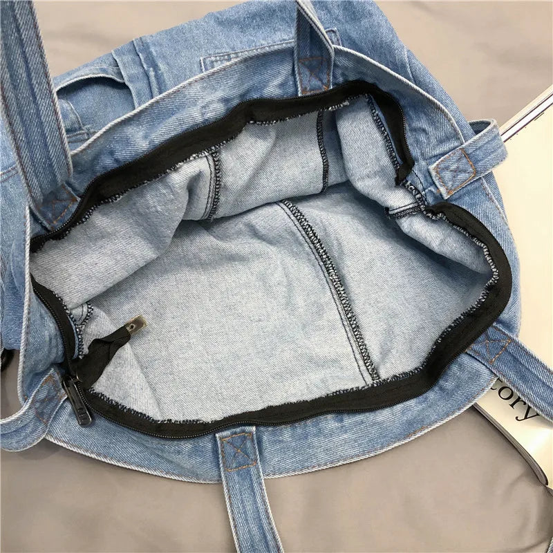 Vintage Denim Fabric Handbag Women Retro Jean Canvas Messenger Bag