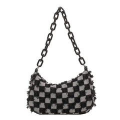 Vintage Denim Small Shoulder Bag Acrylic Chain Underarm Purse