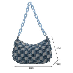 Vintage Denim Small Shoulder Bag Acrylic Chain Underarm Purse