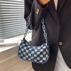 Vintage Denim Small Shoulder Bag Acrylic Chain Underarm Purse