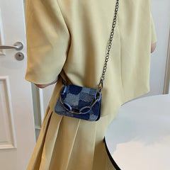 Vintage Denim Chain Crossbody Bag Small Shoulder Bag for Women